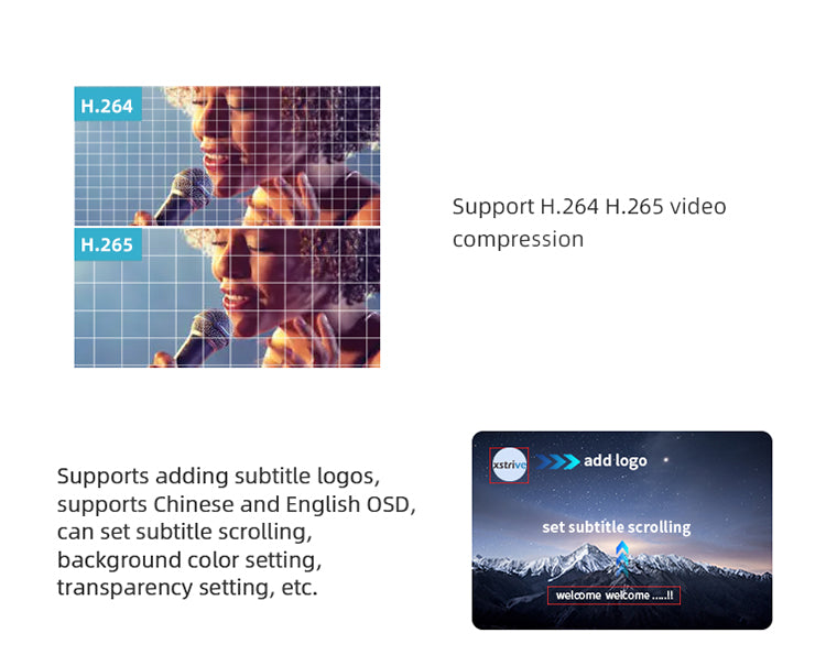 Supports adding subtitle logos,supports Chinese and English OsDcan set subtitle scrolling