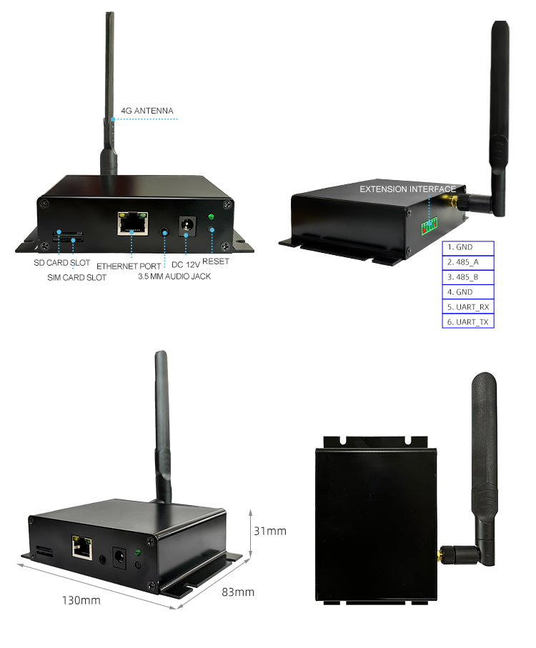 16-Channel 4G LTE Streaming Encoder - Portable RTMP/RTMPS Server, 3.5mm Audio Input, 512GB TF Recording