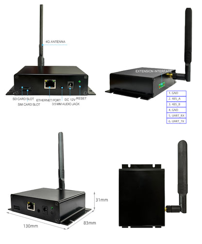 16-Channel 4G LTE Streaming Encoder - Portable RTMP/RTMPS Server, 3.5mm Audio Input, 512GB TF Recording