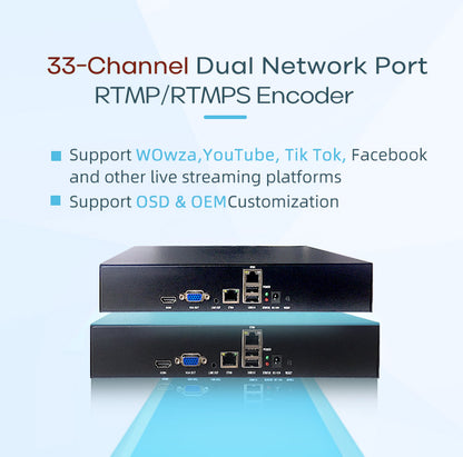 33-Channel Dual-Port Network Video Encoder - RTMP/WebRTC Supported, 16TB HDD Slot, Network Isolation Streamer