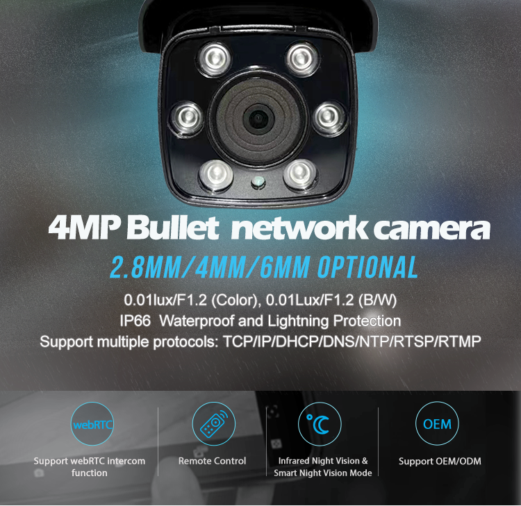 4MP Starlight Color Night Vision Camera, Outdoor WiFi Surveillance Camera with 64G Local Storage, H.265 Video Compression, RTMP Live & ONVIF Supported