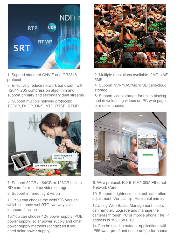 4MP Starlight Color Night Vision Camera, Outdoor WiFi Surveillance Camera with 64G Local Storage, H.265 Video Compression, RTMP Live & ONVIF Supported
