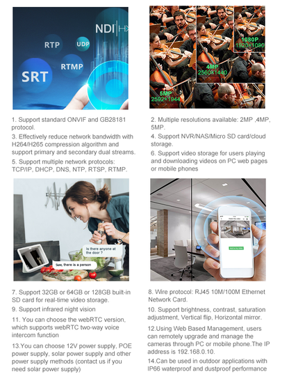 4MP Starlight Color Night Vision Camera, Outdoor WiFi Surveillance Camera with 64G Local Storage, H.265 Video Compression, RTMP Live & ONVIF Supported