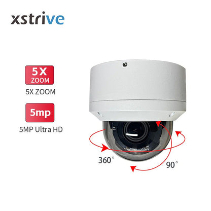 5MP PTZ IP Camera, 5X Optical Zoom - AI Face & Vehicle Detection, IMX335, Heavy Duty Metal Housing