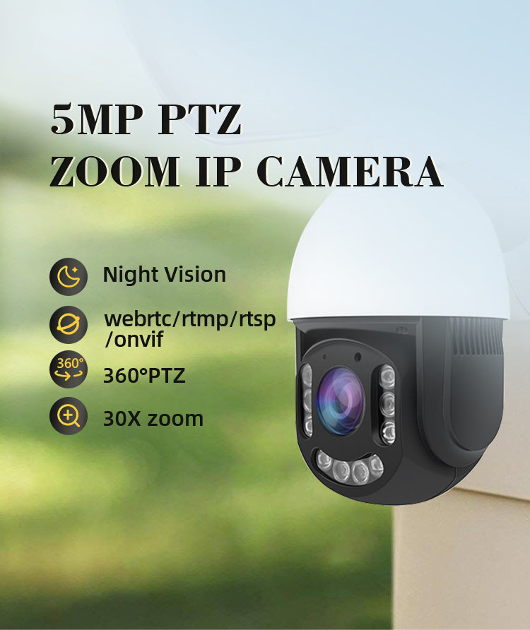5MP Ultra HD PTZ Camera: 30X Zoom, 360° View, RTMP Streaming for 24/7 Slow Live