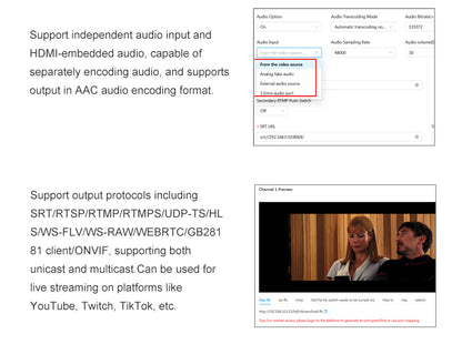HD Video Streaming Encoder H265 Webrtc/RTMP/SRT/Onvif Network Streaming Facebook Youtube