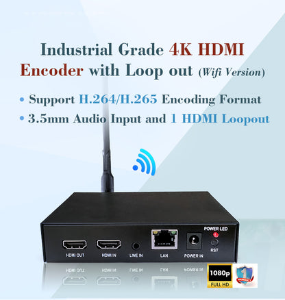 4K HDMI Video Encoder H.265 H.264 SRT RTMP RTSP WEBRTC IP Streaming Encoder 3840x2160@30fps with HDMI Loop-out WiFi
