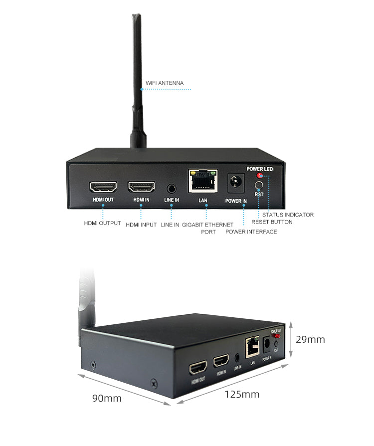 4K HDMI Video Encoder H.265 H.264 SRT RTMP RTSP WEBRTC IP Streaming Encoder 3840x2160@30fps with HDMI Loop-out WiFi